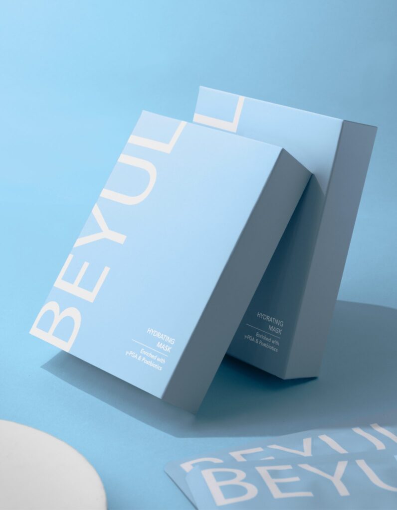BEYUL Hydrating Mask packaging from BE International Products, original moisturizing skincare mask