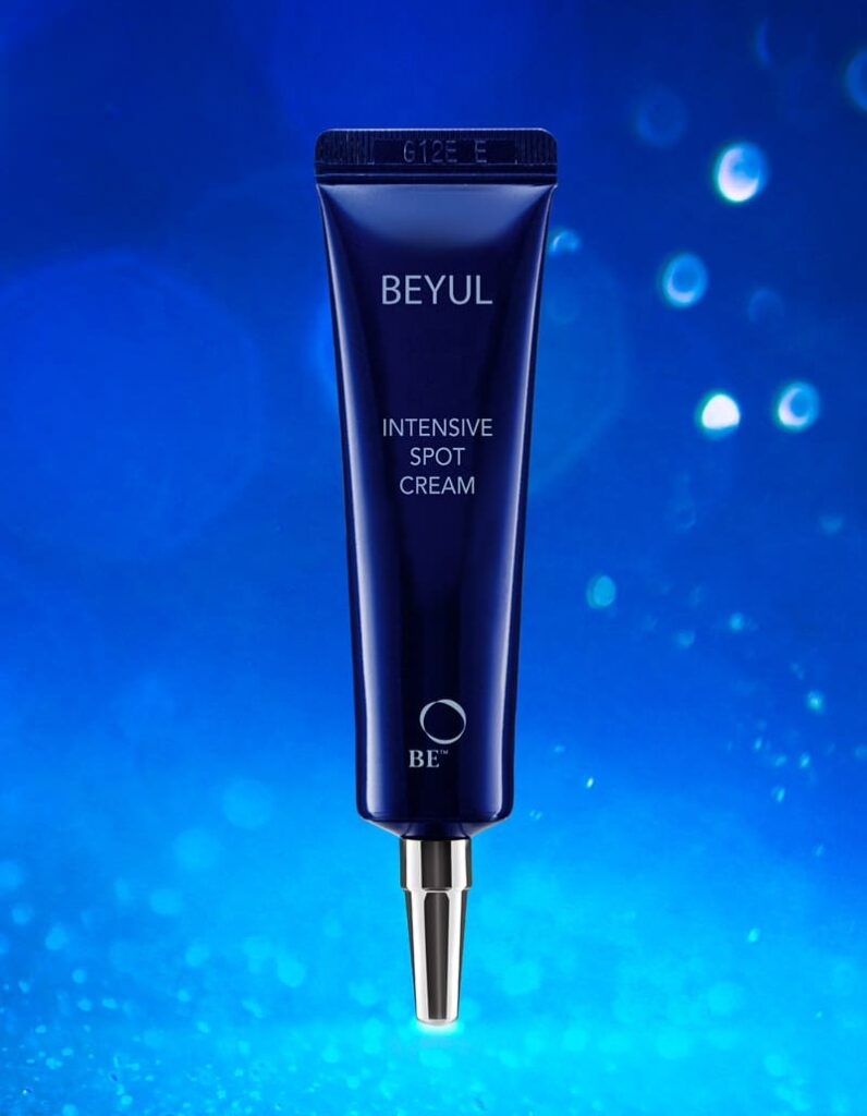 Pembungkusan BEYUL Intensive Spot Cream daripada BE Products, krim rawatan noda kulit asli