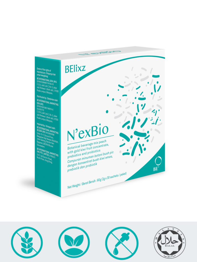 Pembungkusan BElixz NexBio daripada BE Products, minuman kesihatan asli berkualiti tinggi